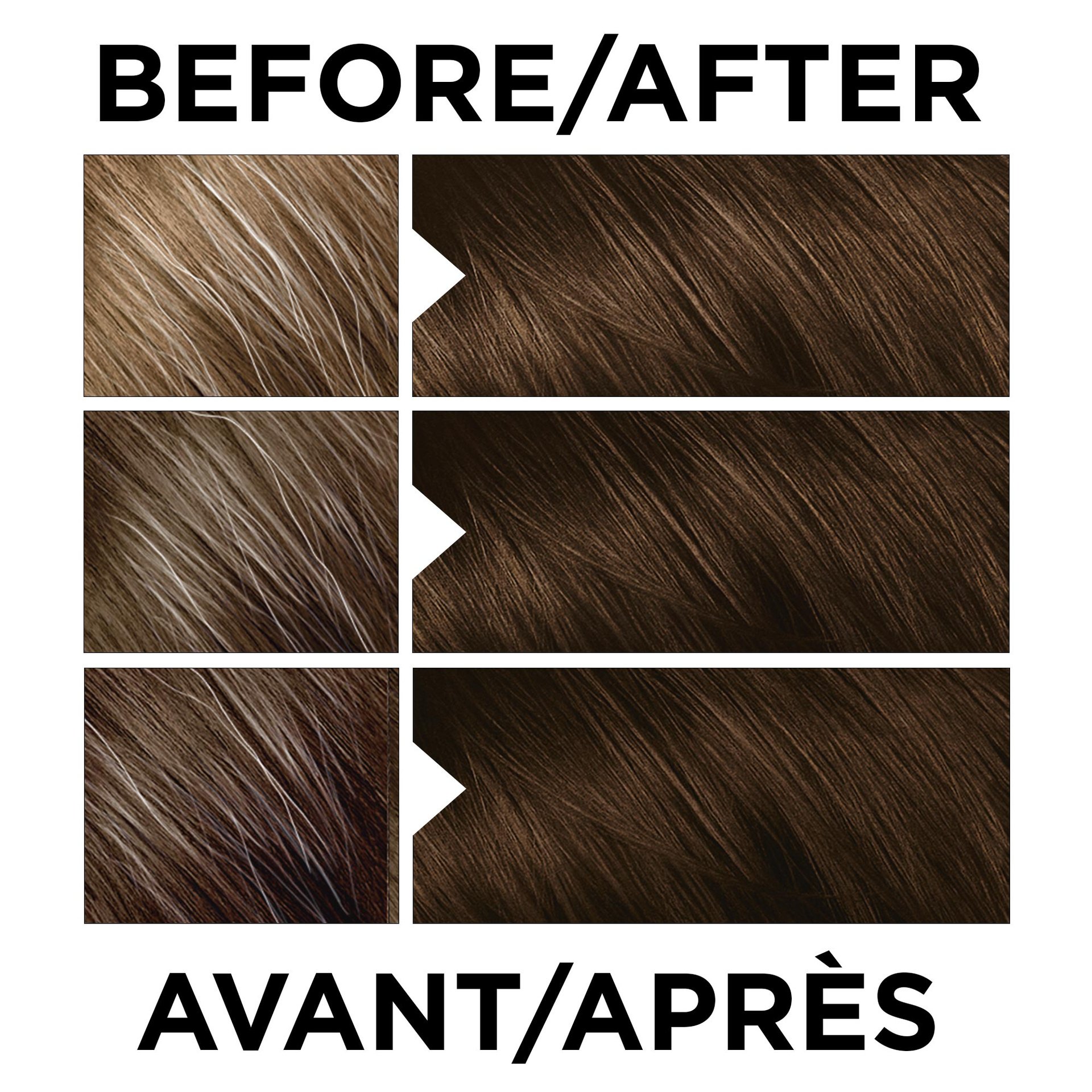 L'Oréal Paris Excellence Crème Universal Nudes 4N Châtain Foncé Coloration Permanente Avant et Après de la Coloration Swatch Après la Coloration